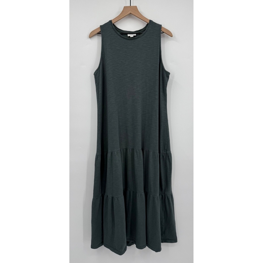J.Jill Dress Womens Large Green Cotton Modal Knit Sleeveless Tiered Midi Casual